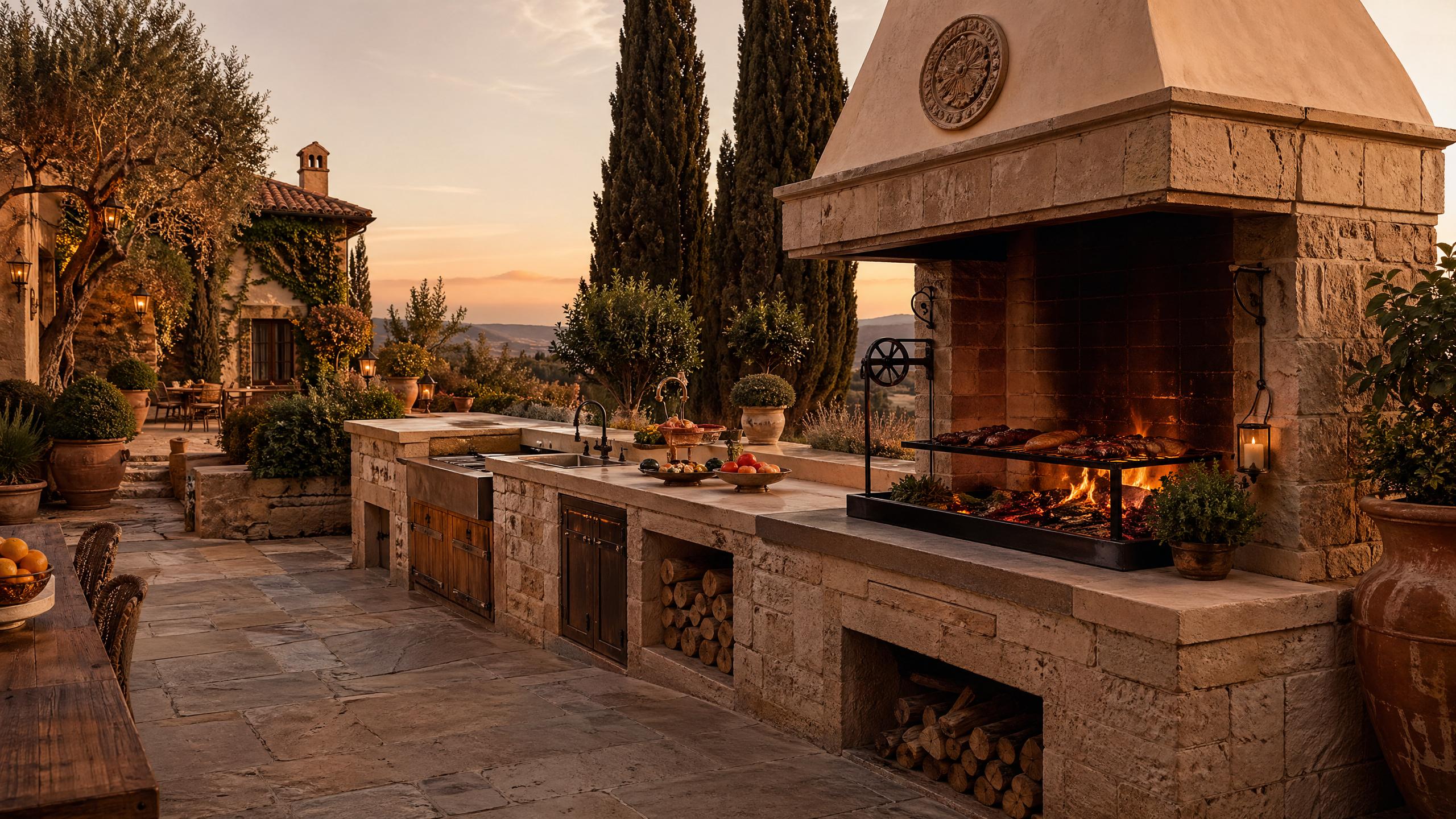 Cucina da giardino in pietra italiana